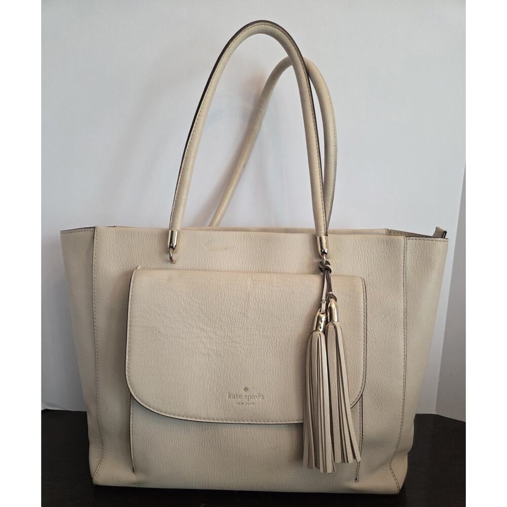 Kate Spade Tasseled Tote Bag Longacre Court Cal Soft Cream *See Description